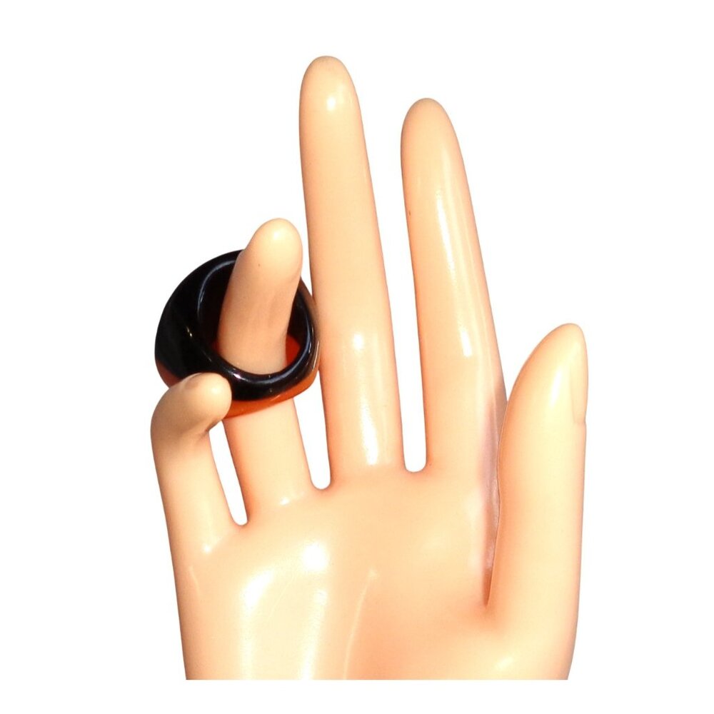 Vtg Marion Godart Orange Black Resin Ring Chunky Round Circle Statement Sz 6.75 - Picture 2 of 2